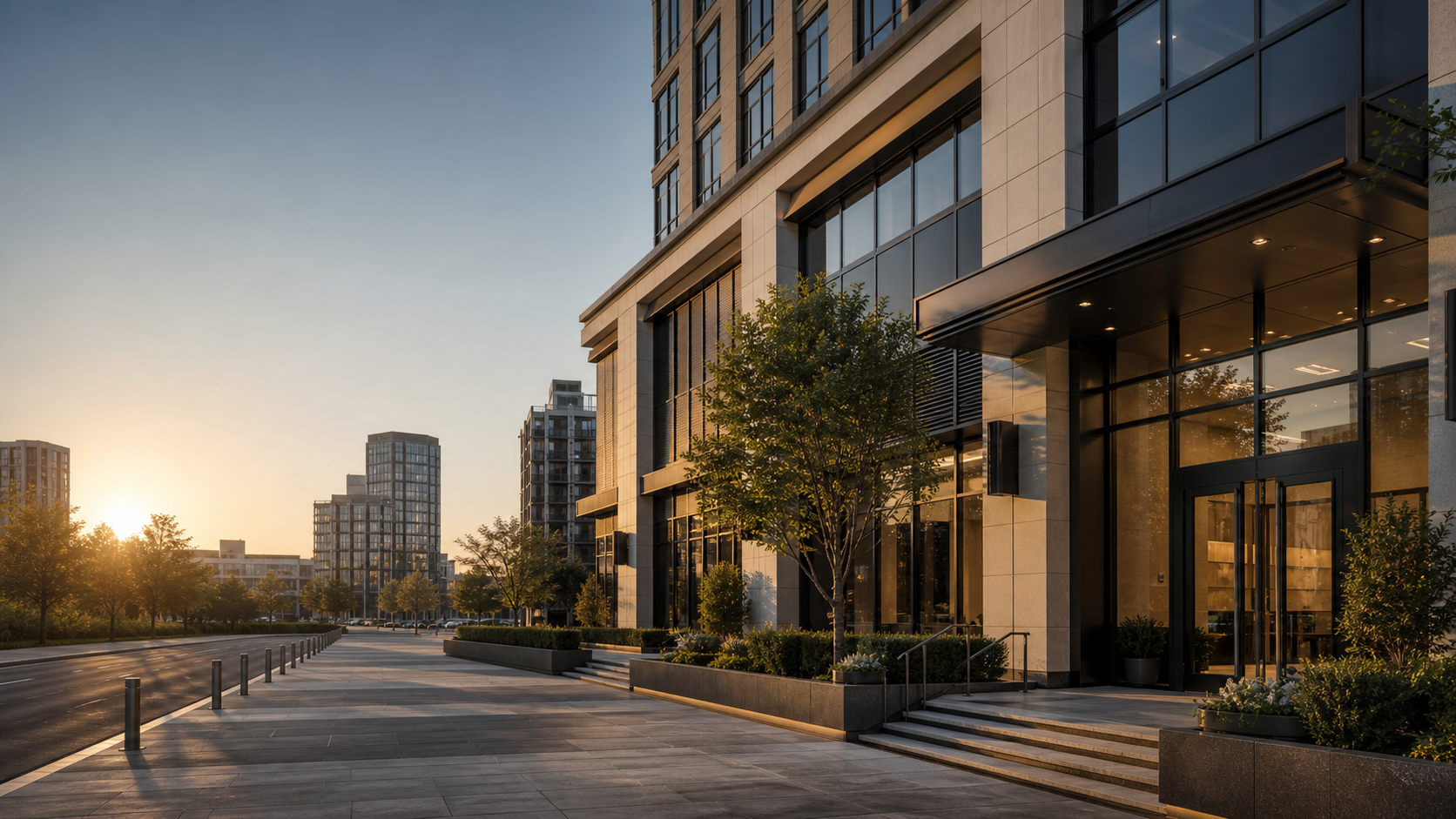 Modern real estate building with commercial and residential architecture